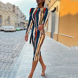 Spring Women Sexy Backless Slim Fit Bodycon Party Dress Elegant Office Ladies Long Sleeve Dress New Autumn Vintage Printed