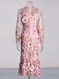 Elegant Style Slim Dress 2025 Summer New Collage Embroidery Design Color High-Waist Long Dress Dress