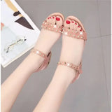 Summer New Style Rhinestone Rivet Suede Sandals Large Size Female Korean Version of The Thick-soled Wild Fashion