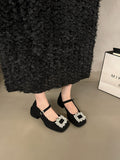 Diamond Mary Jane Women's Shoes 2024 New Spring And Autumn Winter High-Heeled Shoes Black Evening