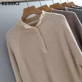 winter thick women's sweater 2020 loose warm oversize Sweater Pullover button women's turtleneck sweater long