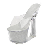 Breakj New Korean Version Of The Nightclub Car Model Shoes Super High Heels Thick Heel Waterproof Platform Sandals Transparent Crystal