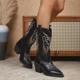 Breakj And Autumn 2025 New Female Vintage Embroidery V Mouan Rider Boots Western Cowboy Mid-Clinic