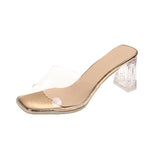 Breakj Summer New Transparent High-Heeled Cool Slippers Women Wearing Fashion Crystal Coarse Sandals