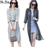 Dresses 2020 Summer Women Casual Plaid Striped Dress Tunics Beach Cover Vintage Dress Tunic Robe Femme Cardigan