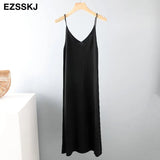 A-LINE basic spring summer dress strapless knit dress women loose camisole oversize long dress Female knit maxi