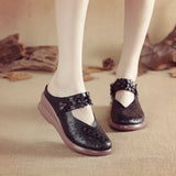Muffin Heel Flat-Soled Women's Slippers Cave Style Leather Hollowed-Out Sticky Mother Shoes Flat Soles Raised Soft