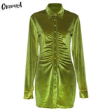 Summer Women Long Sleeve Velvet Botton Bodycon Mini Dress Elastic Hight Streetwear Elegant Female Fashion High