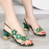 Women's Sandals 2024 New High-Heeled White Crystal Wedding Shoes With Diamond Cheongsam Open Toe Bohemiaro Size