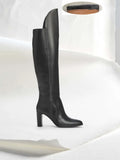 Leather Knee High Boots Women Sexy Chunky High Heels Long Boots Female Winter Party Shoes Cowboy Knight