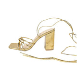 Breakj Ladies Tied To The Calf Belly Women's Sandals Square With Coarse Heeled High-Heeled