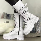 Breakj Women's Leather Boots In Autumn With The British Belt Buckle Punk Style Handsome Long Barrel Knight