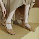 Sandals Woman Leather 2024 Summer Nubuck Shoes Closed Toe Espadrilles Platform Suit Female Beige Breathable Low-heeled