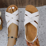 Breakj Slope Heel Velcro Fish Mouth Roman Sandal Plus Size Wedge Platform Al
