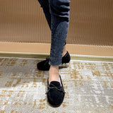 Winter Shearling Wool Shoes Woman Lambs Fur Flats Genuine Leather Mocasines Mujer Bowtie Loafers Warm Plush Boots