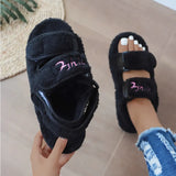 Fur Sandals Women Summer Thick Flat Slides Outdoor Sandals Girl Fashion Casual Beach Shoes Ladies Open-Toe Plus Size