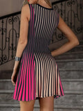 Popular Multicolor Striped Print Party Dress 2022 Lady Summer Slim Pleated Mini Dress Women Elegant O-Neck Sleeveless Tank