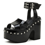 Great Quality Plus Size 43 Chunky High Heel Shoes Black Gothic Cool Summer Platform Sandals Women Ankle Buckle