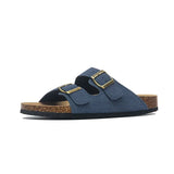 Camel Cork Sandals Men's Flock Faux Suede Mule Clogs Slippers Brown Classic Two Buckle Cork Slides Slippers For Men