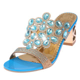 Summer New Style High With Rhinestone Cool Slippers Sexy A Word Lady Thick With Slippers 41