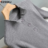 winter thick women's sweater 2020 loose warm oversize Sweater Pullover button women's turtleneck sweater long