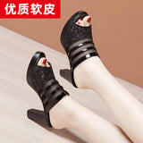 Fishmouth Sandals And Slippers Women's Soft Leather 2023 Summer New Thick-Soled Waterproof Platform Heels Thick-Heeled Mesh