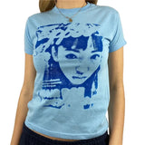 Y2K Summer Short Sleeve T-shirt Girls Creative Figure Printing Round Collar Tops Slim Base Shirt Harajuku Tee