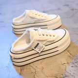 Slippers Women Wear 2024 New Canvas Shoes Without Heels And Semi-Support Online Celebrities Lazy Half-Dragged Thick Soles Cool