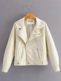 New Autumn Women Faux Leather Jacket Casual BF Loose Soft Pu Motorcycle Punk Leather Coat Female Zipper Rivet