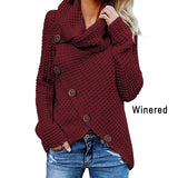 Solid Knited Sweaters Women Autumn Irregular Hem Buttons Knitted Pullover Female Korean Plus Size Jumper