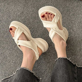 Thick-Soled Loose Pastry Bottom Leaky Toe Sandals Women's 2024 Summer New Casual Slope Heels Elastic