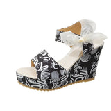 Breakj 2024 New Sandal Women Korean Version Plus Size Fashion Bow Slope Heel Fishmouth High Heel Roman Sandal