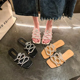 Breakj Version Of The Diamond Snake Head One Character Type Flat Bottom Slippers Female Flat Slippers, Square Head Home Slippers