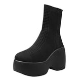 Women's Knitting Chunky Platform Ankle Boots Black Wedges High Heels Sock Boots for Women Plus Size Thick Bottom Gothic