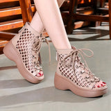 2021 New Hollow Genuine Leather Sandals Women Shoes Sandals Platform Wedges Summer Shoes Woman Fashion Casual