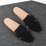 And Autumn New Bag Head Half Slippers Women Lazy Outside Wearing Flat Shoes Bow Muller Shoes Large Size 41-44