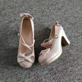 The New High-heeled Cute Bow Tie Sweet Lolita Girls Love Solid Round Princess Shoes More Softer