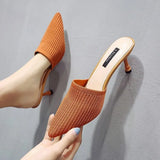 2020 Sexy Thin Heels Pointed Toe Summer Knitting Women's Shoes Woman Sandals Slippers Hot Sale Women Pumps Sizes