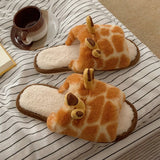for Women Winter New Indoor Warm Cotton Shoes for Students At Home Cartoon Giraffe Plush One-word Slippers Chinelos