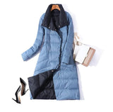 New Women Double Sided Down Long Jacket Winter Turtleneck White Duck Down Coat Double Breasted Warm Parkas Snow