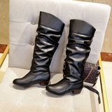 Breakj Women's Shoes 2025 Autumn And Winter 2025 New With Female Knight Boots Solid Color Folded High-Sleet Leather