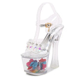 Breakj 34-43 Glass Drill Female Summer Waterproof Platform Anti-Skid Thick Bottom Sexy Versatile Super High With