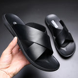 New Fashion Summer Men Shoes Vintage Italian Flats Casual Non-slip Beach Sandals Leather Flip Flop Slippers Flat