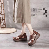 Sandals Genuine PU Leather Handmade Ladies Shoes 2021 Summer Thick Sole Women Retro Sandals Leather Gladiator