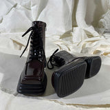 Women Platform Boots PU Leather Martin Boots Black Motorcycle Boots Female Warm Fur Autumn Winter Shoes Woman Ankle