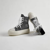 Seak Women Canvas Shoes Luxury Trainers Platform Boots Lace Up Sneakers Casual Height Increasing Zip High-TOP Black