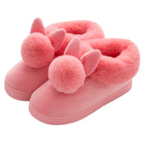 Women Winter Slippers Warm Cute Cotton Slippers Ladies Autumn Velvet Home Floor Thick Bottom Cartoon House Rabbit