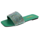 Breakj Size Rhinestone Flat Bottom Slippers Woman's Head Korean Version Fashion One Word Household Cool Drag