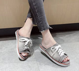 Women Peep-toe denim Sandals Breathable Summer Shoes Comfortable Casual Slippers Ladies New Flat Shoes Zapatos