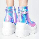 High Platform Women Boots Wedges Lace Up Ankle Boots Thick Bottom Mixed Color 2020 Autumn Female